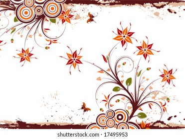 Grunge floral frame with butterfly, element for design, vector illustration