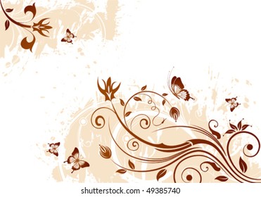 Grunge floral frame with butterfly, element for design, vector illustration