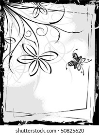Grunge floral frame with butterfly, element for design, vector illustration