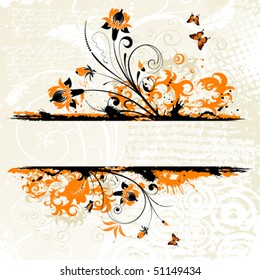 Grunge floral frame with butterfly, element for design, vector illustration