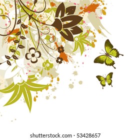 Grunge floral frame with butterfly, element for design, vector illustration