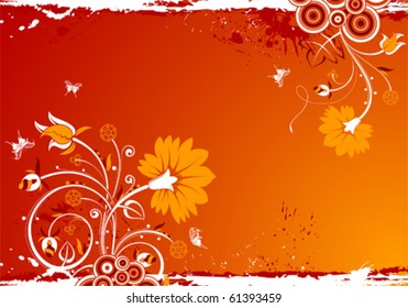 Grunge floral frame with butterfly, element for design, vector illustration