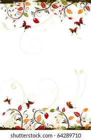 Grunge floral frame with butterfly, element for design, vector illustration