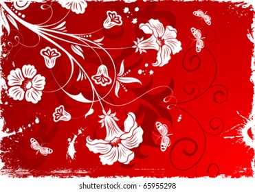 Grunge floral frame with butterfly, element for design, vector illustration