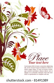 Grunge floral frame with butterfly, element for design, vector illustration