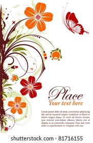 Grunge floral frame with butterfly, element for design, vector illustration