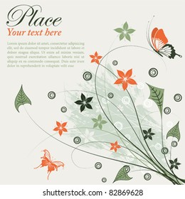 Grunge floral frame with butterfly, element for design, vector illustration