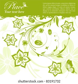 Grunge floral frame with butterfly, element for design, vector illustration