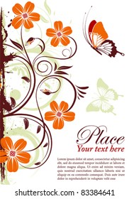 Grunge floral frame with butterfly, element for design, vector illustration