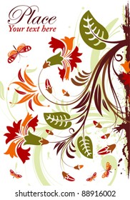 Grunge floral frame with butterfly, element for design, vector illustration