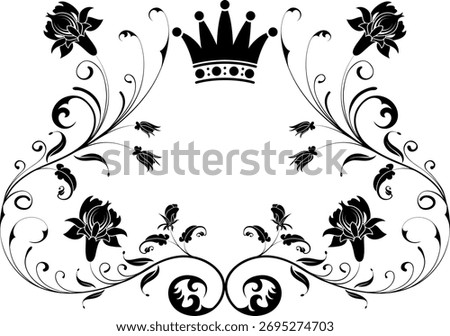 Grunge Floral frame with Crown, vector illustration
