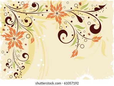 Grunge floral frame with ladybug, element for design, vector illustration
