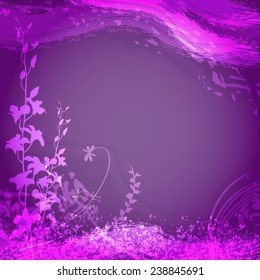 Grunge floral frame on purple background-Vector illustration