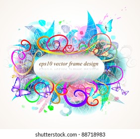 grunge floral frame vector background