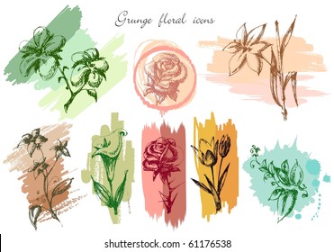 Grunge floral icons