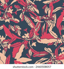 Grunge floral seamless pattern. flowers hand drawn seamless pattern. Ink brush texture. 