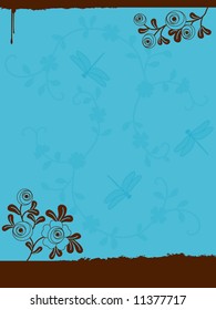 Grunge Floral Vector with Dragonflies
