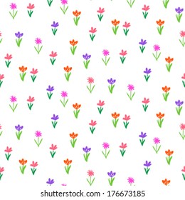 Grunge floral vector pattern with small hand drawn flowers. Seamless texture for web, print, wallpaper, home decor, spring summer fashion textile, fabric, wrapping paper or invitation card background