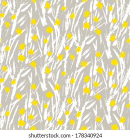 Grunge floral vector pattern with small hand drawn flowers. Seamless texture for web, print, wallpaper, home decor, spring summer fashion textile, fabric, wrapping paper or invitation card background