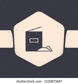 Grunge Flour pack icon isolated on grey background. Monochrome vintage drawing. Vector Illustration
