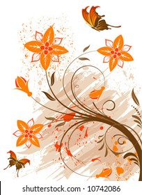 Grunge flower background with butterfly, element for design, vector illustration
