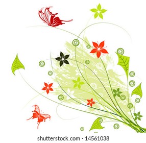 Grunge flower background with butterfly, element for design, vector illustration