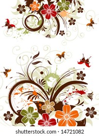 Grunge flower background with butterfly, element for design, vector illustration