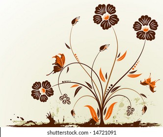 Grunge flower background with butterfly, element for design, vector illustration