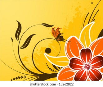 Grunge flower background with butterfly, element for design, vector illustration