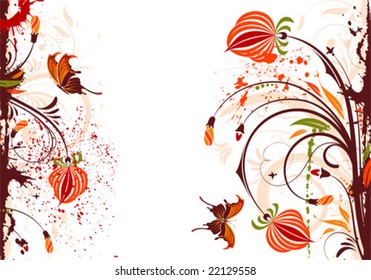 Grunge flower background with butterfly, element for design, vector illustration