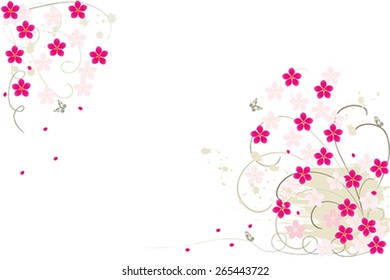 Grunge  flower background with butterfly, element for design, vector illustration