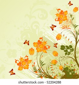 Grunge flower background with butterfly, element for design, vector illustration