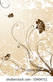 Grunge flower background with butterfly, element for design, vector illustration