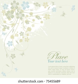 Grunge flower background with butterfly, element for design, vector illustration
