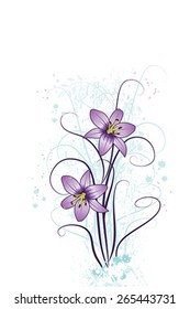 Grunge flower background with purple lilies, element for design, vector illustration