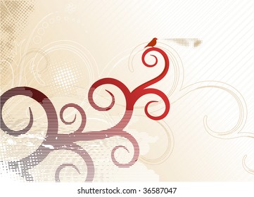 Grunge flower background with waves, element for design, vector illustration