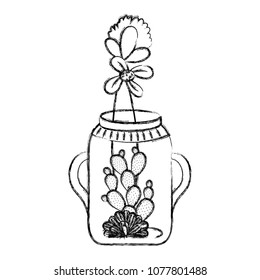 grunge flower with cactus plant inside mason jar
