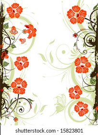 Grunge flower frame with butterfly, element for design, vector illustration