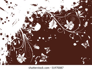 Grunge Flower Frame with butterfly, element for design, vector illustration
