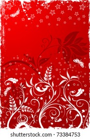 Grunge flower frame with butterfly, element for design, vector illustration