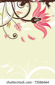 Grunge flower frame with butterfly, element for design, vector illustration