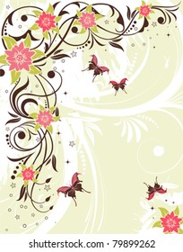 Grunge flower frame with butterfly, element for design, vector illustration