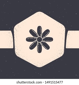 Grunge Flower icon isolated on grey background. Sweet natural food. Monochrome vintage drawing. Vector Illustration