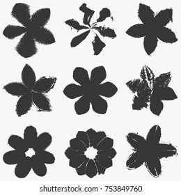 Grunge Blumen drucken Texturen Set. Entdecken Sie die künstlerische Vorlagensammlung für Ihr Design. EPS10-Vektorillustration.