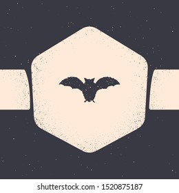 Grunge Flying bat icon isolated on grey background. Monochrome vintage drawing. Vector Illustration