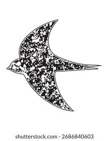 Grunge Flying Bird Silhouette Vector.
