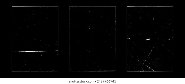 Grunge folded paper collection. Rough photocopy texture overlay set. Old worn scratched crumpled background. Dirt grainy wrinkled distressed wallpaper for poster, vinyl cover, frame, banner. Vector