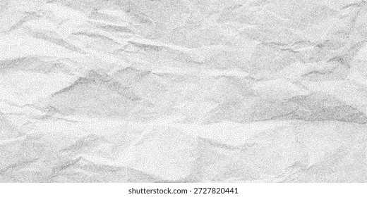 Patrón de papel blanco doblado grunge con grano áspero y grano de semitono punteado. Una hoja en blanco desgastada, textura polvorienta desigual.