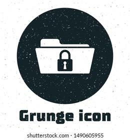 Grunge Folder and lock icon isolated on white background. Closed folder and padlock. Security, safety, protection concept.  Vector Illustration