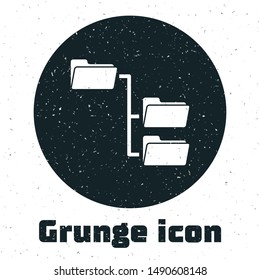Grunge Folder tree icon isolated on white background. Computer network file folder organization structure flowchart.  Vector Illustration